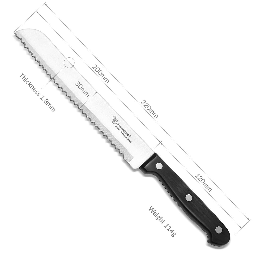 , 8 inch Bread Knife Serrated Knife Wave Edge Black