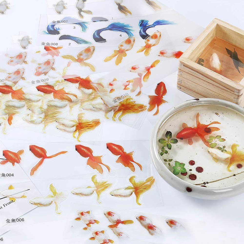 10 Sheets 3D Goldfish Koi Pond Clear Film Sticker Simulation Resin Decorative Sticker DIY Gold Fish Mold for Painting Jewelry Making - Big Fish