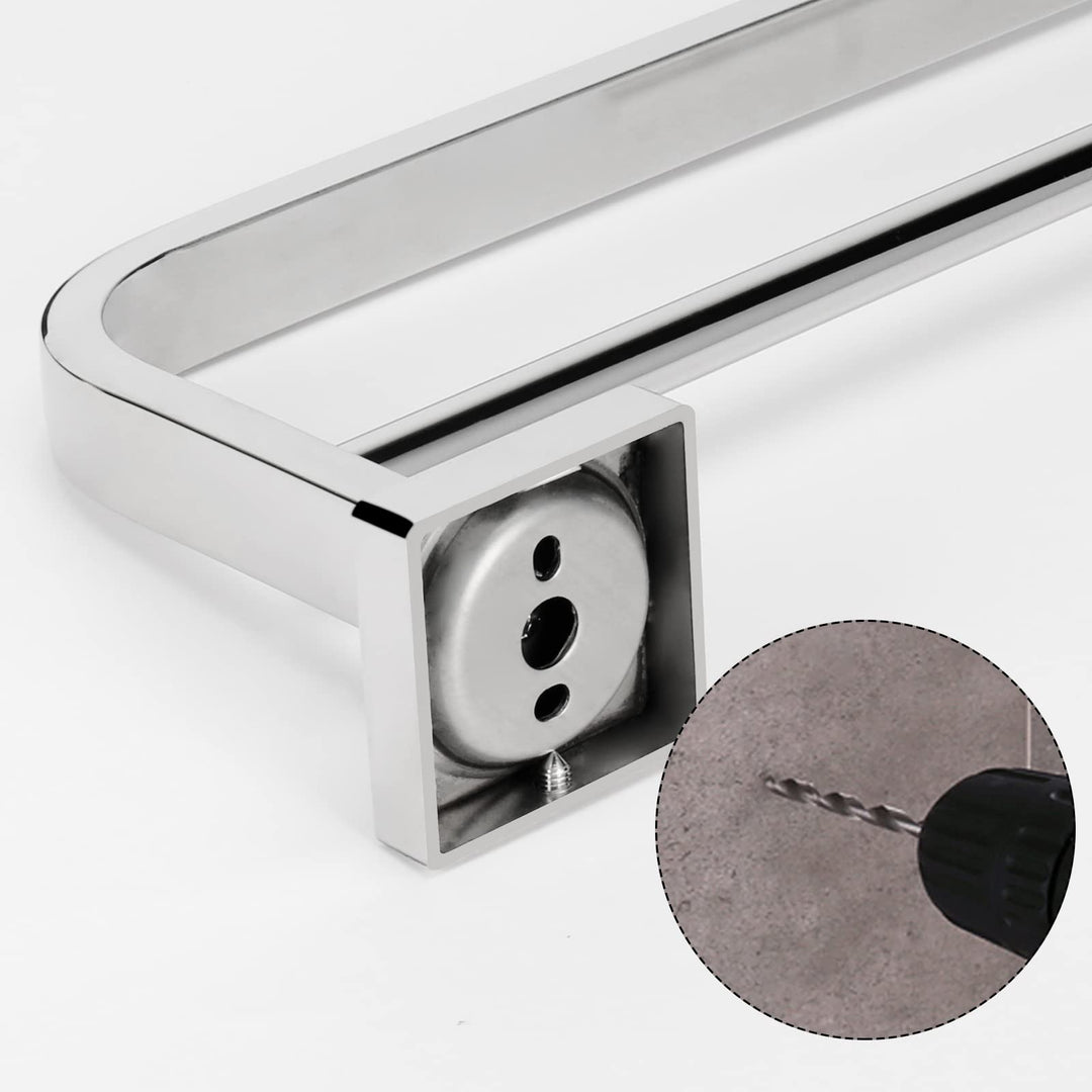 Double Bath Towel Bar, Bathroom Accessories-Thicken Stainless Steel Shower Towel Rack for Bathroom/Kitchen, Elegant Arc Edge Towel Holder Wall Mounted (Chrome Finish, 16 Inch)
