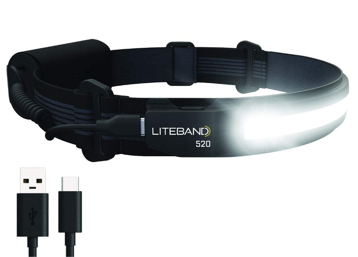 Liteband ACTIV 520 Wide-Beam LED Headlamp, 210° Illumination, 520 Lumens, Lightweight, Rechargeable, USB-C, Red LED Mode, Camping, Running, Hiking, Fits Hard Hats, Night