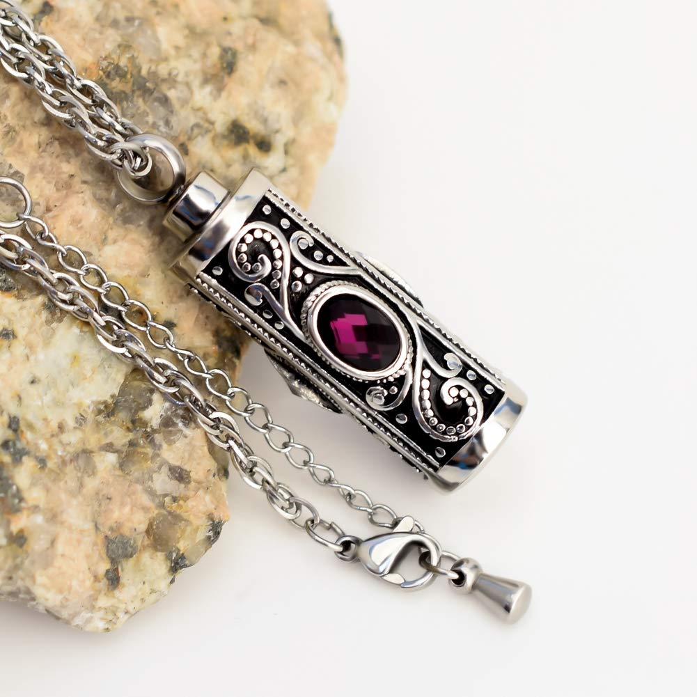 Crystal Cremation Urn Necklace for Ashes Keepsake Stainless Steel Memorial Pendant with Flower
