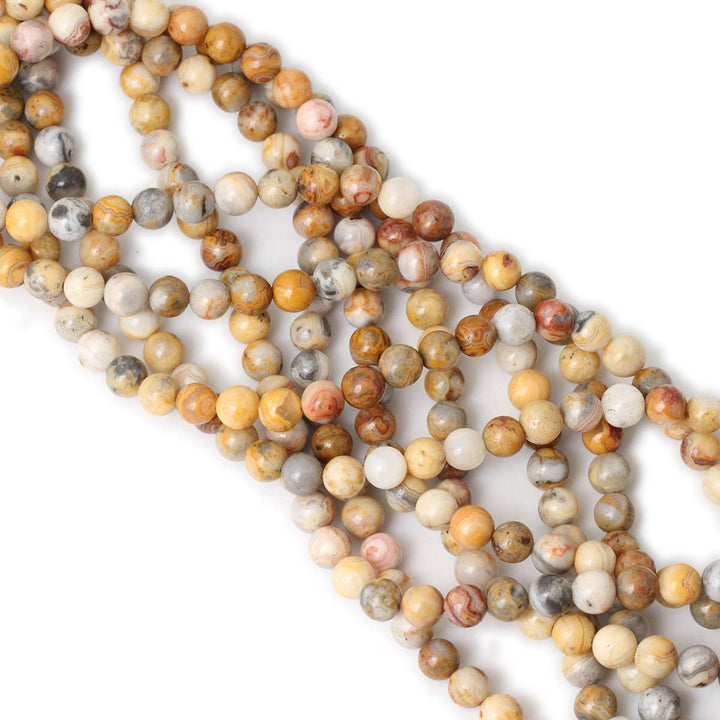 45PCS 8mm Natural Yellow Crazy Lace Agate Gemstone Round Loose Beads for Jewelry Making 1 Strand 15