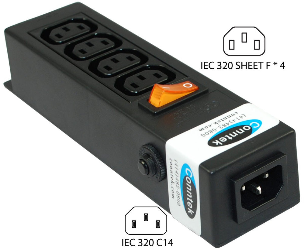 55705 Power Strip 250 Volt 7-1/2-Inch Housing IEC C14 Inlet to 4 IEC 60320 C13 Receptacles Sheet F Computer/Server