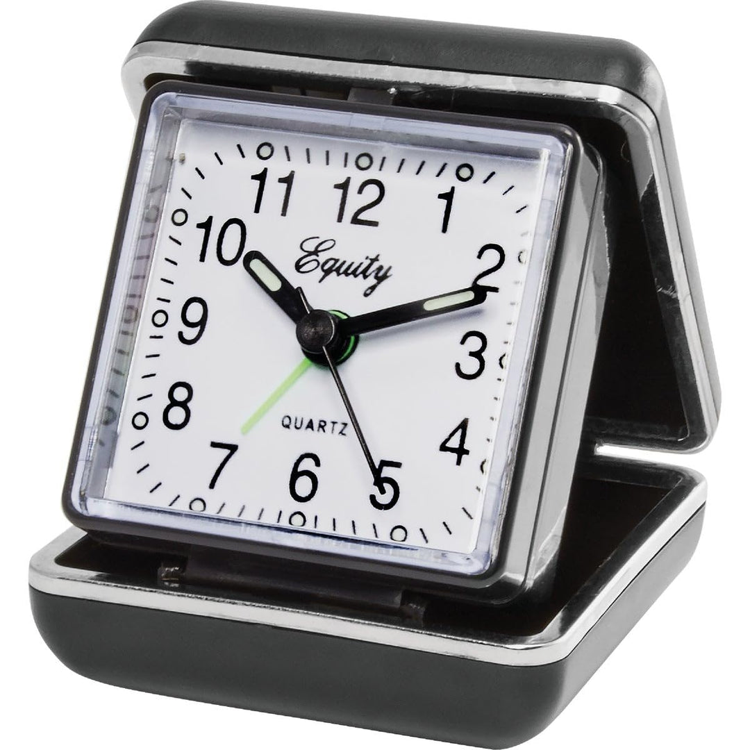 Quartz Analog Fold-Up Travel Alarm Clock, Pack of 1, Black
