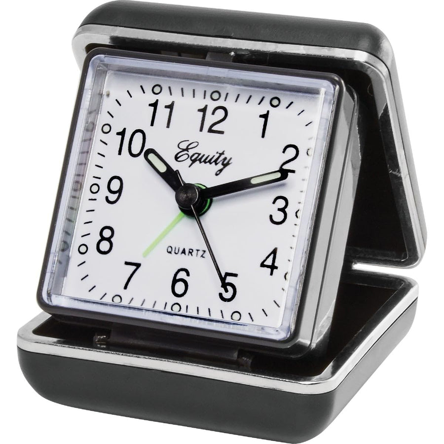 Quartz Analog Fold-Up Travel Alarm Clock, Pack of 1, Black