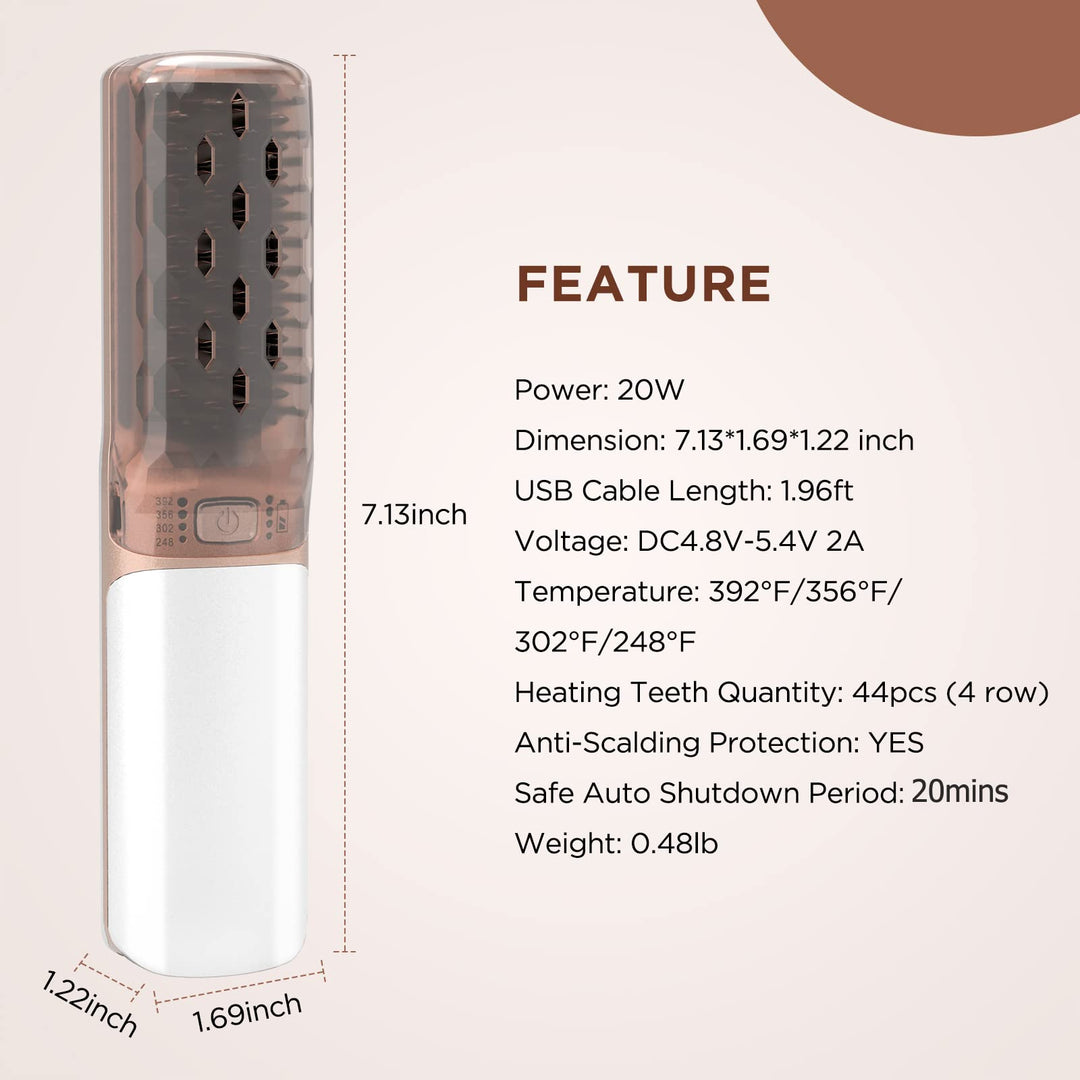 IHHAIR Hot Hair Straightener Brush,Portable Mini Cordless Hair Straightener with Travel Size USB Rechargeable 6400MAH,2 in 1 Hot Comb Hair Straightener for Women &amp; Men with Short Hair(White)