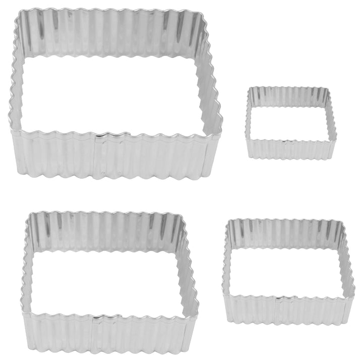 R&amp;M International Fluted Rectangle Cookie and Biscuit Cutters, Tinplated Steel, Assorted Sizes, Set of 4