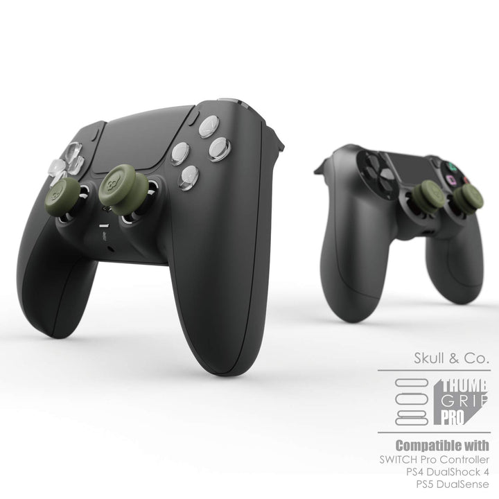 Skull &amp; Co. Skin, CQC and FPS Thumb Grip Set Joystick Cap Analog Stick Cap for Nintendo Switch Pro Controller &amp; PS5 / PS4 / Slim/Pro Controller- Black, 3Pairs(6pcs)