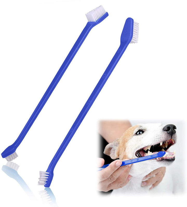 Duke&#39;s Pet Products 4 Piece Dog Toothbrush Set Double Sided Canine Dental Hygiene Brushes with Long 8 1/2 Inch Handles and Super Soft Bristles (Color Vary)