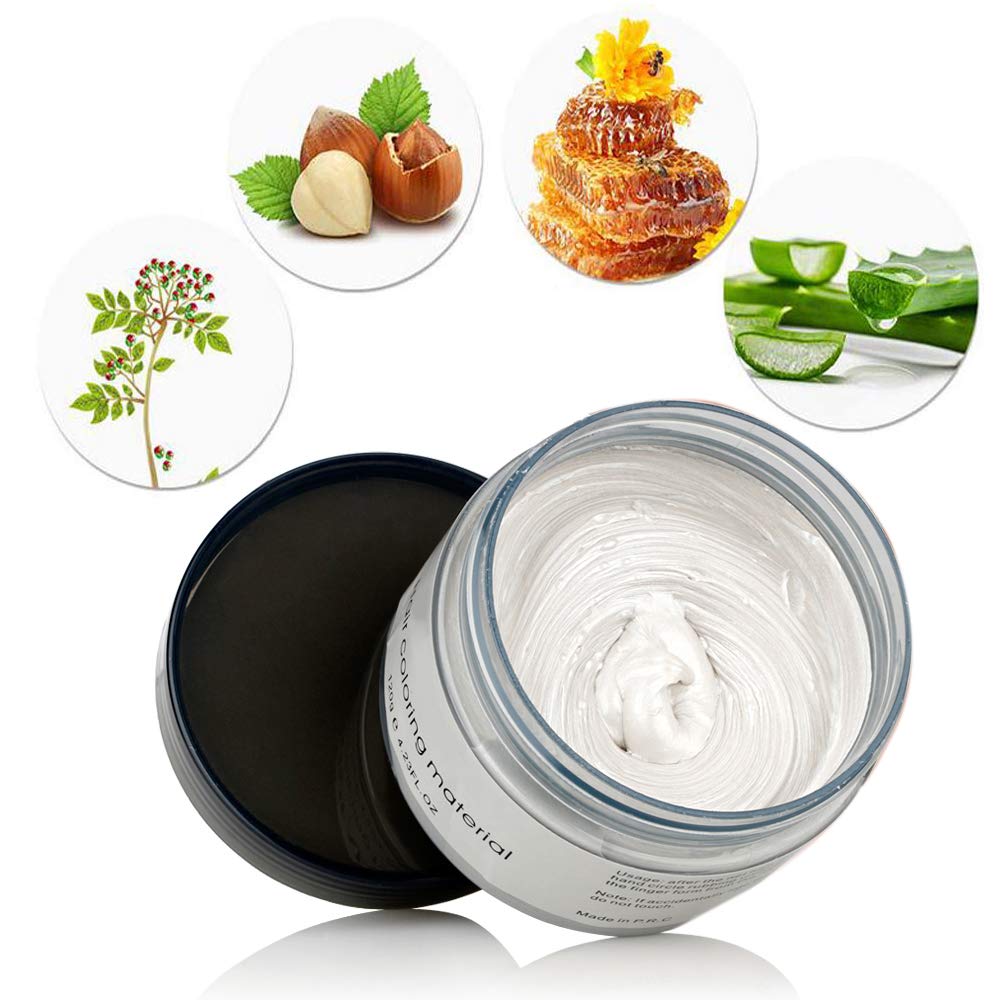 Hair Color Wax, KooJoee Temporary Hair Dye Easy Wash Hairstyle Cream 4.23 oz Disposable Hair Pomades, Natural Matte Hair Modeling Wax for Party Cosplay Nightclub Masquerades Halloween (White)