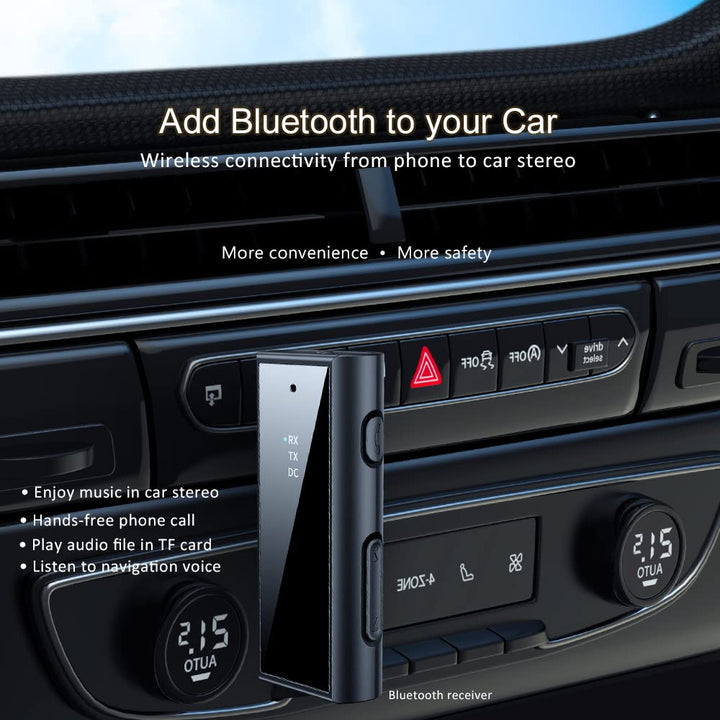 Bluetooth Adapter Car Aux Receiver: Wireless Stereo Audio Transmitter Auxiliary 3.5mm Jack Input with TF Card MP3 Player