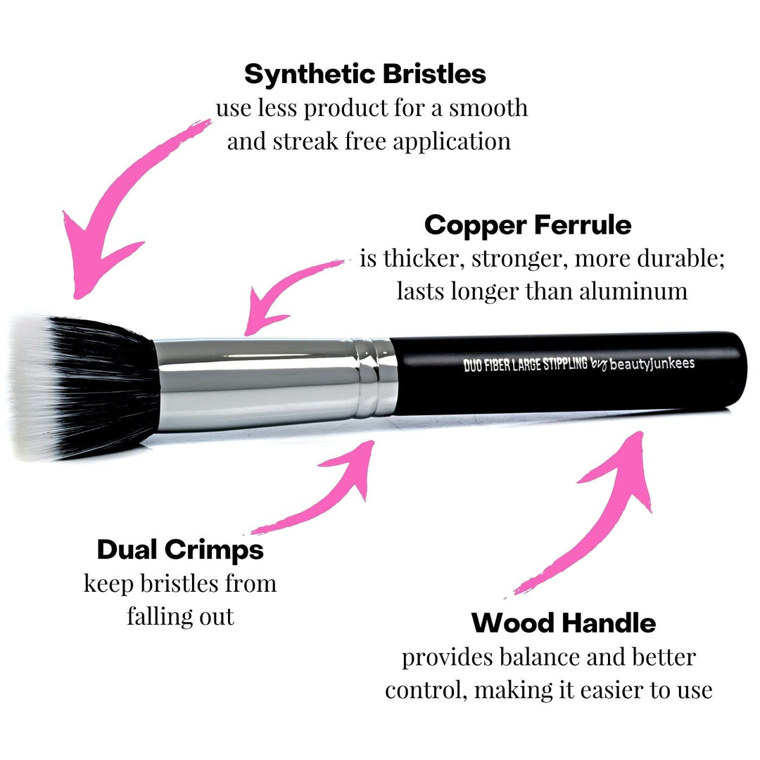 1 Pc Duo Fiber Large Stippling, Black: Pro Duo Fiber Large Stippling Makeup Brush To Blend Liquid Foundation For A Sheer Flawless Skin Perfecting Finish, Synthetic