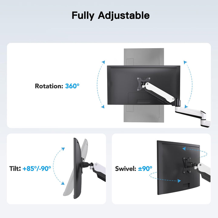 Triple Monitor Stand - Full Motion Articulating Gas Spring Monitor Mount Fit Three 17 to 32 inch LCD Computer Screens with Clamp, Grommet Kit