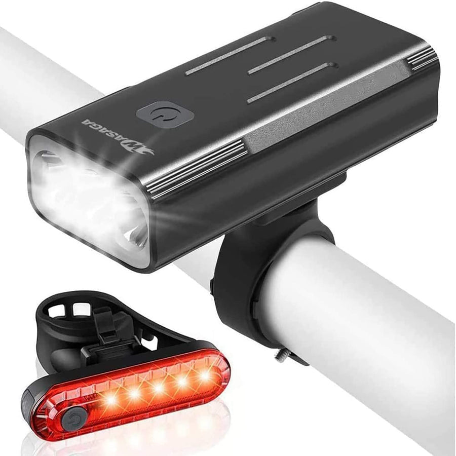 USB Rechargeable Bike Light Set - 3000 Lumens Bike Headlight Super Bright Waterproof Bicycle Light and Taillight for Road Bike, BMX