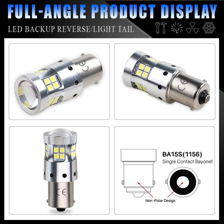 1156 LED Bulbs Ba15s P21w 5008 7506 LED Light Bulbs Replacement 1500 Lumens, With Projector Lens. for Backup Reverse Light Bulb Tail Light 6000K White, 2-Pack.