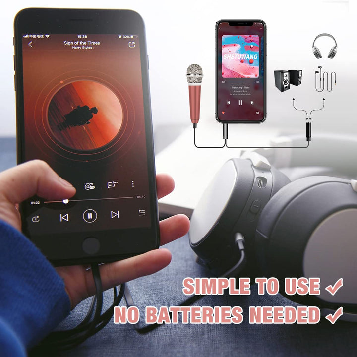 Mini Microphone,Portable Vocal Tiny Microphone, Asmr Microphone ,Phone Microphone, Mini Karaoke Microphone for Voice Recording Chatting And Singing On Iphone,Android,Laptop Notebook(Rose gold)