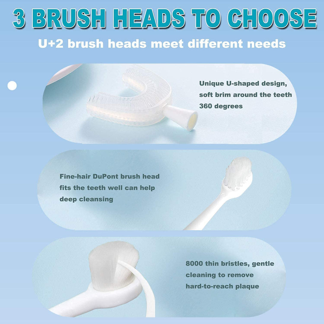 Caromolly Kids U-Shaped Electric Toothbrush, Automatic Massage Toothbrush with U-Type, Cartoon Modeling Toothbrush with Three Types of Brush Heads, Battery Operated,Small for 2-6 Years,White, 1 Pack