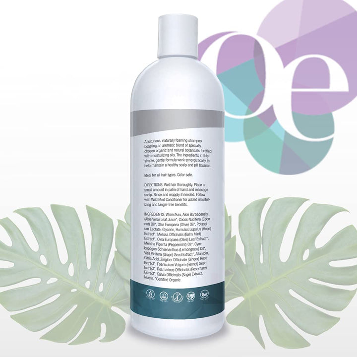 Natural Organic Shampoo, Wild Mint &amp; Rosemary, Chemical Free, Plant-Based, Toxin-Free, Cruelty-Free, Certified Herbs &amp; Oils For Healthy Full-Bodied Hair 16 fl. oz