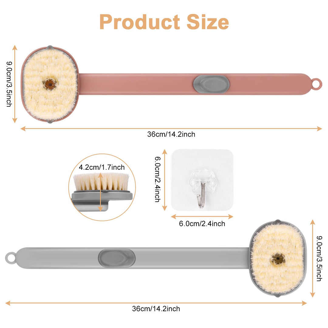 2PCS Back Scrubber for Shower, Long Handled Shower Brush with Soap Dispenser, Exfoliating Body Scrubber for Wet or Dry Brushing, Shower Brush with Soft Bristles