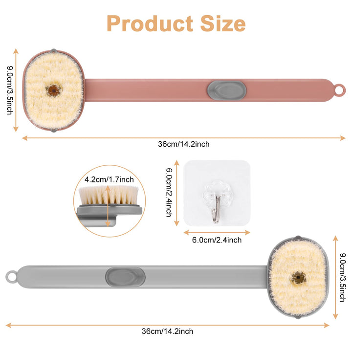 2PCS Back Scrubber for Shower, Long Handled Shower Brush with Soap Dispenser, Exfoliating Body Scrubber for Wet or Dry Brushing, Shower Brush with Soft Bristles