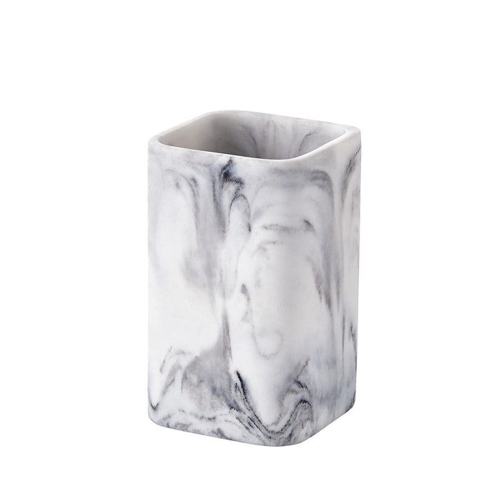 ZCCZ Toothbrush Holder for Bathrooms, White Marble Look Toothpaste and Makeup Holder, Brushes and Razors Holder, Vanity Bathroom Countertop Organizer, Toothbrush Cup
