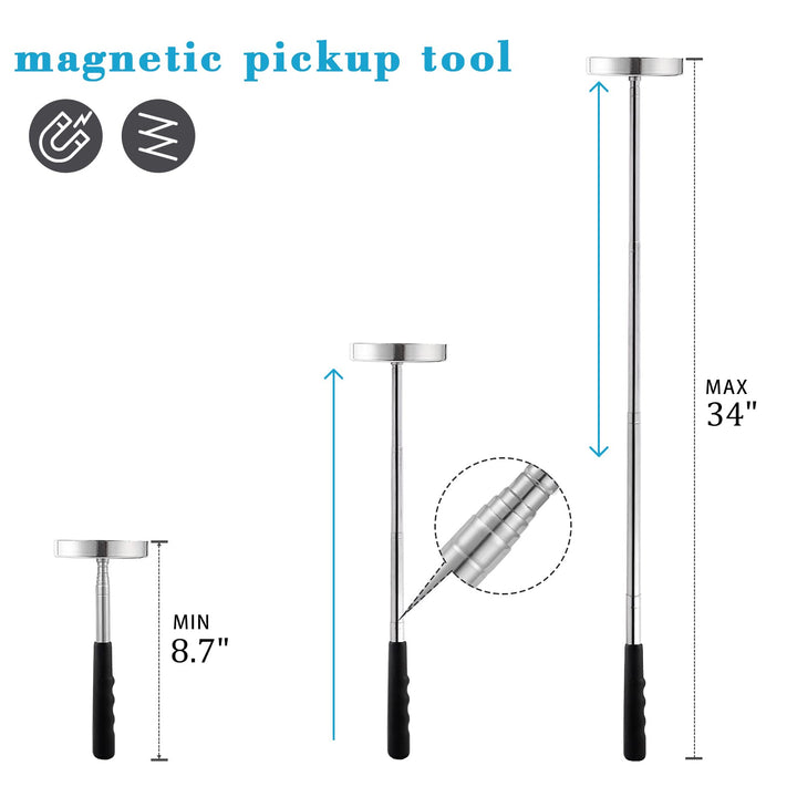 Telescoping Magnetic Sweeper Pickup Tool, Screws Parts Finder with 35LB Pull Capacity, Retractable 8.6 to 33 with Strong Magnet, Pick up Nails, Screws, and Metal Parts