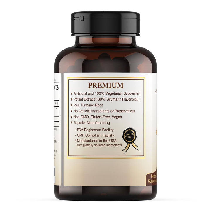 Milk Thistle Extract (80% Silymarin Flavonoids) Plus Turmeric - 120 Capsules