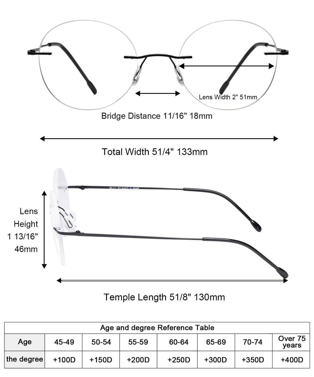 Eyekepper Frameless Reading Glasses Women - Round Rimle