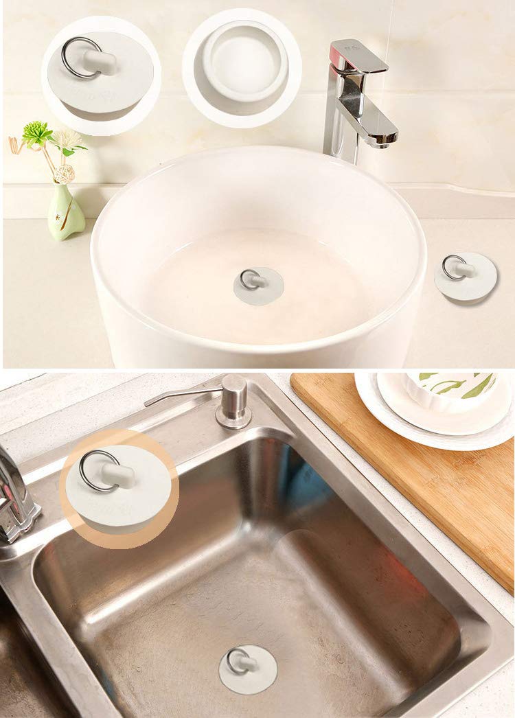 Bath Tub Drain Stoppers, 4 Pieces Sink Bathtub Plug Rubber Kitchen Bathroom Laundry Bar Water Stopper Seal with Hanging Ring for Shower Faucet Cover Pool Plugs and Caps
