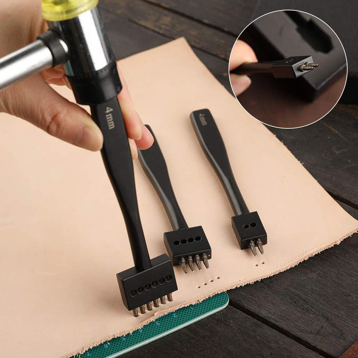 6/10 Prong Punch, Black Leather Prong Punch Tool, 4mm Lacing Stitching Punch, Sharp Prong Lacing Stitching Punch for Leather Craft
