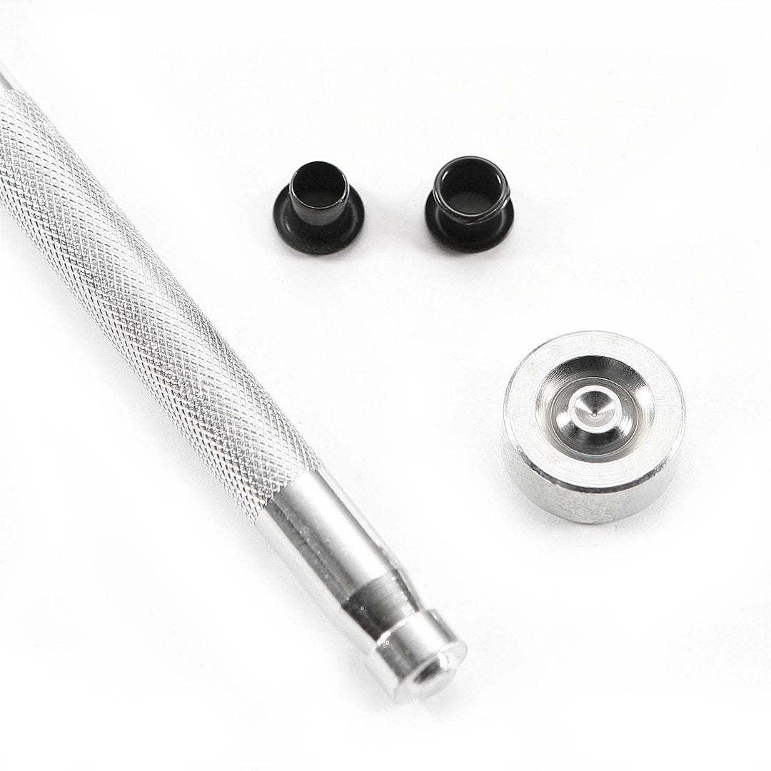 Eyelet Hand Setter (#8 Size) - (Fits 1/4 Inch Diameter Eyelets) - (Includes Base &amp; Ram) - for DIY Kydex &amp; Leather Holster Making, Upholstery, and Apparel Binding