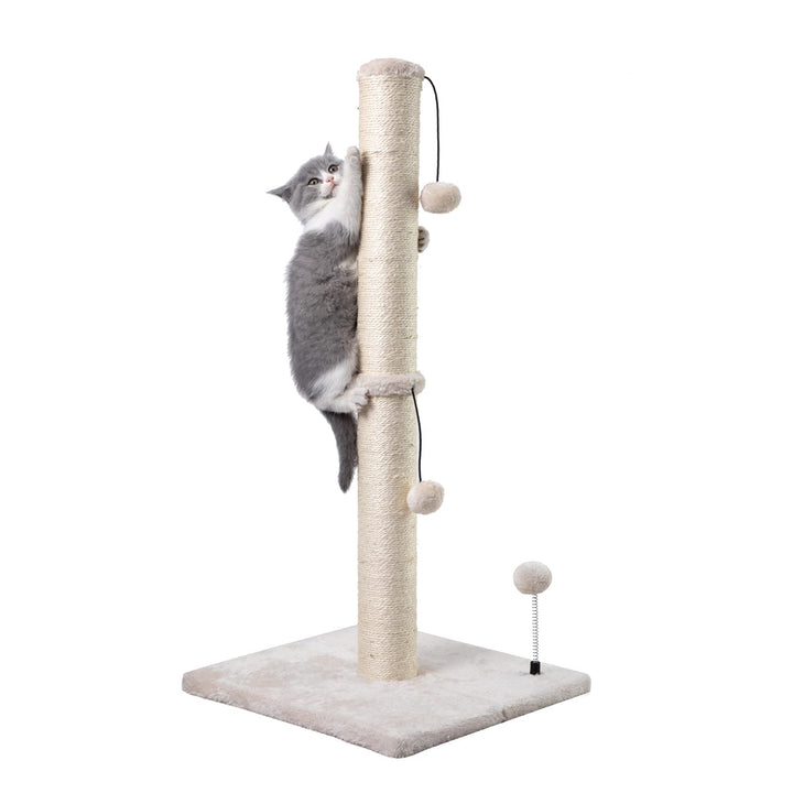 34” Tall Cat Scratching Post Premium Basics Kitten Scratcher Sisal Scratch Posts Trees with Hanging Ball for Indoor Cats, Beige