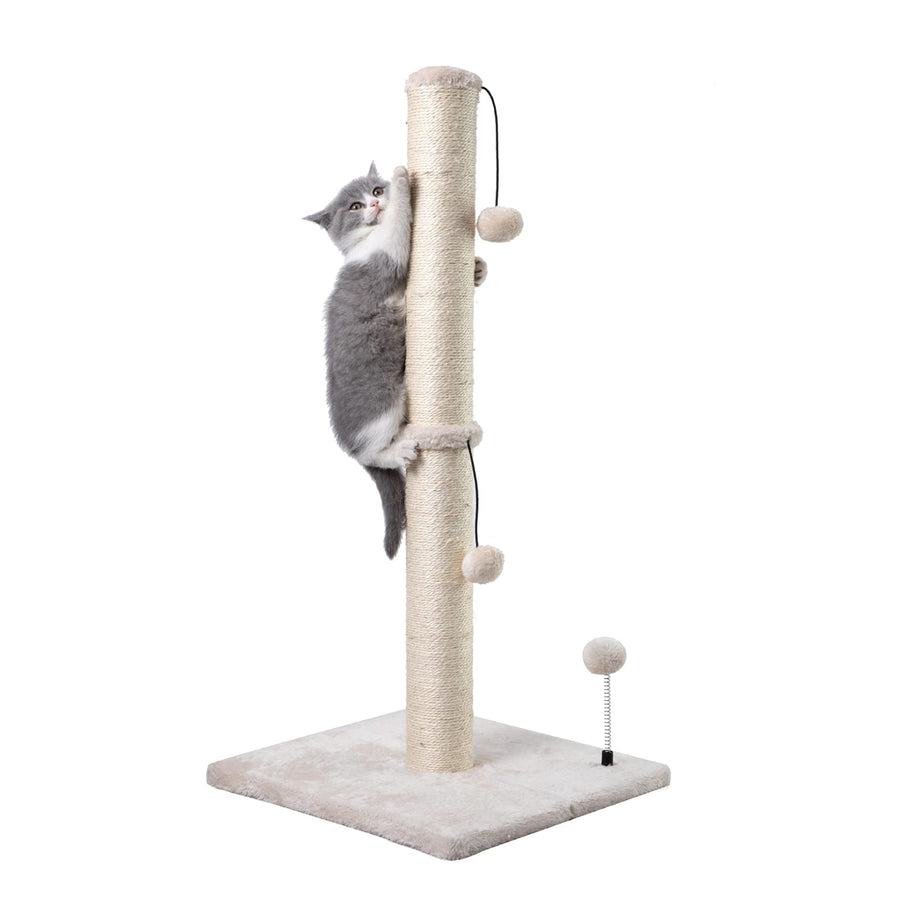 34” Tall Cat Scratching Post Premium Basics Kitten Scratcher Sisal Scratch Posts Trees with Hanging Ball for Indoor Cats, Beige