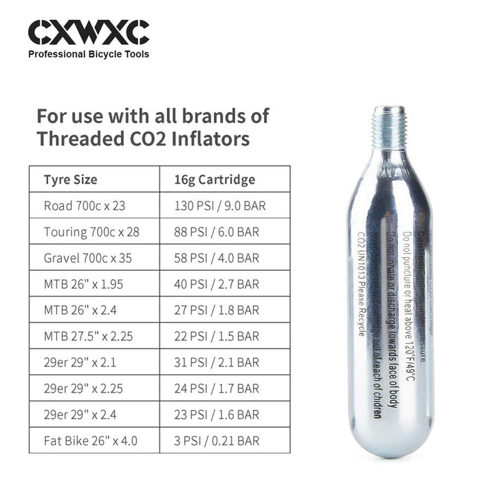 16g/25g Threaded CO2 Cartridges for Bike Tires - Cartridge for CO2 Inflator with Threaded Connection, CO2 Pump for Road and Mountain Bikes