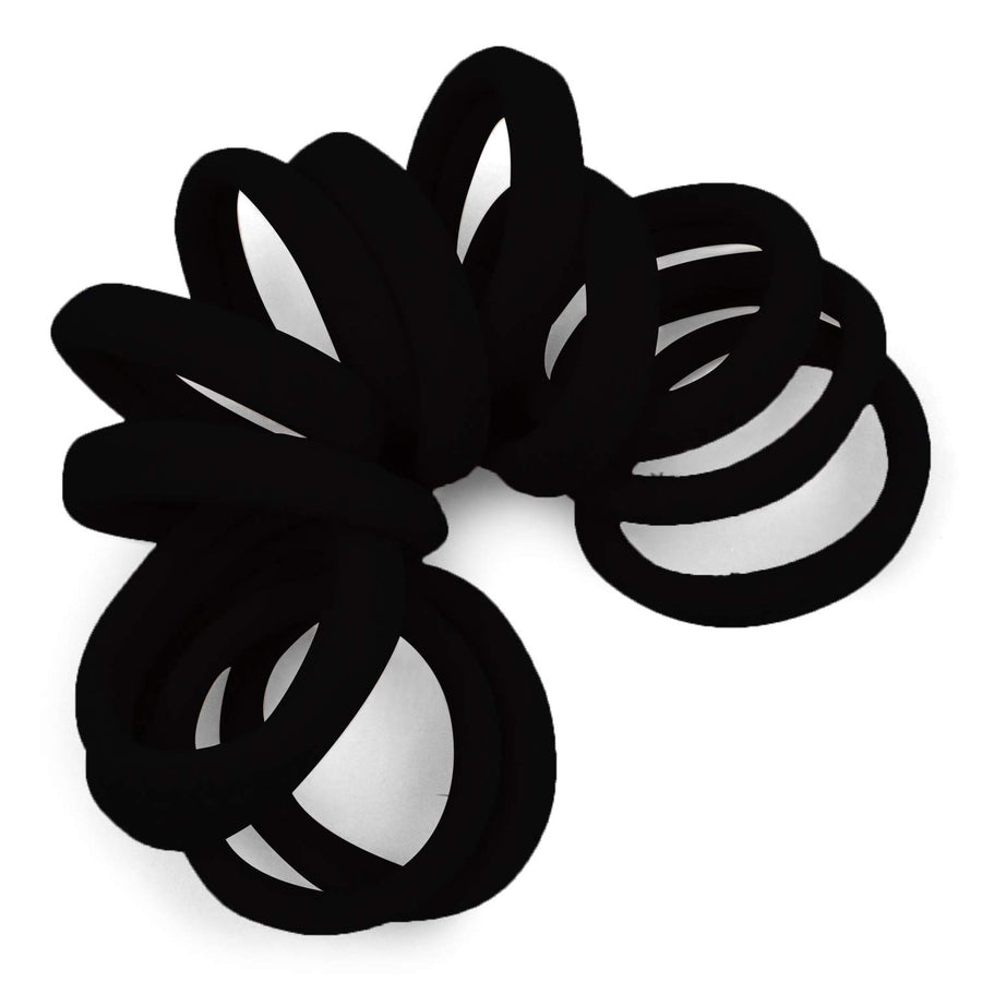 Black: Soft and Stretchy Seamless Elastic Fabric No-Metal Ponytail Holders - 12 Hair Ties (Black)