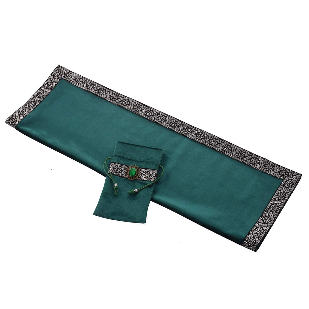 Witch Altar Tarot Table Cloth and Pouch Square Divination Tarot Cloth(Green)