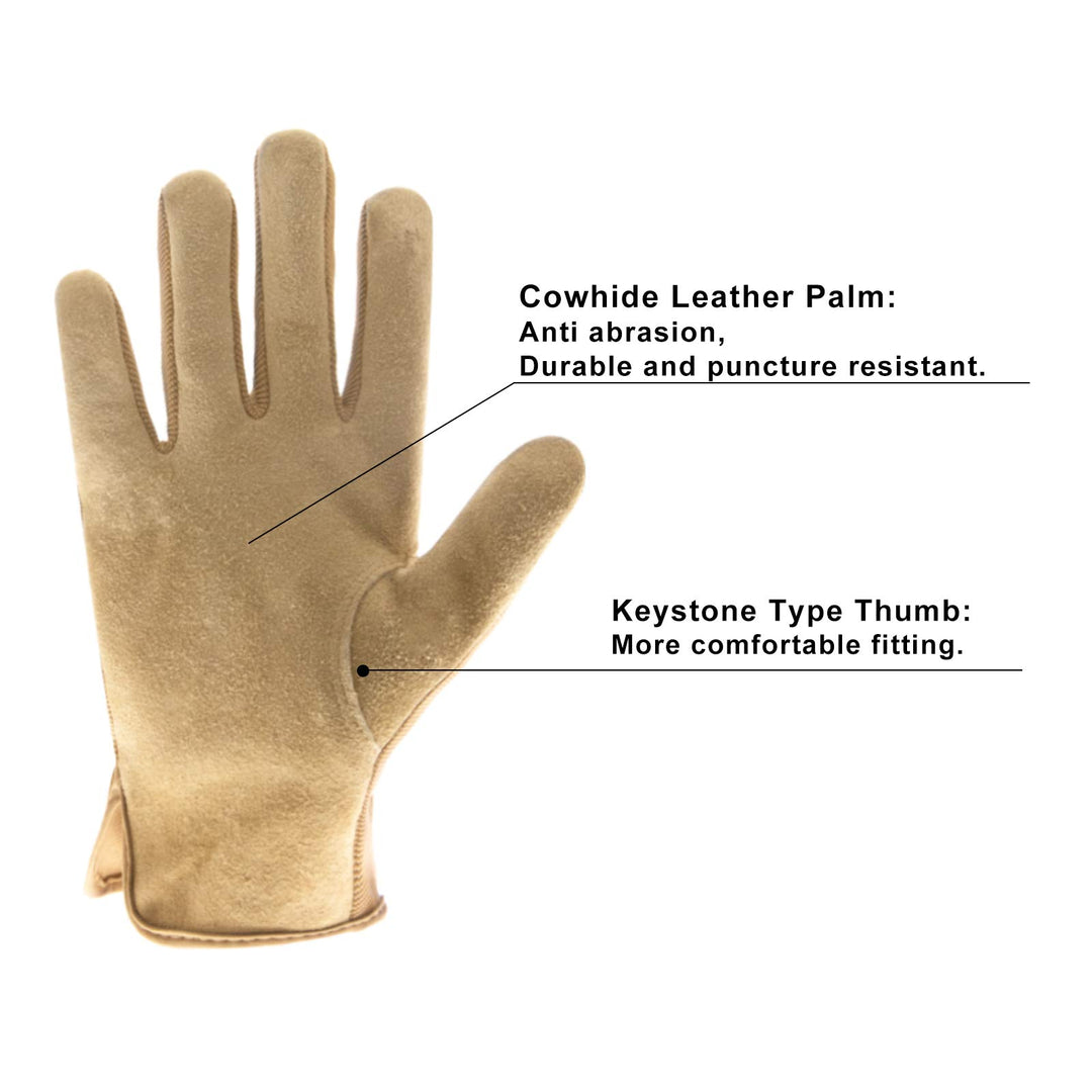 2-Paris Genuine Leather Work Gloves Stretchable Wrist Tough Cowhide Gardening Glove,Safety Working Glove for Wood Cutting/Construction/Truck Driving/Garden/Yard Working for Men and Women (XXL, Brown)