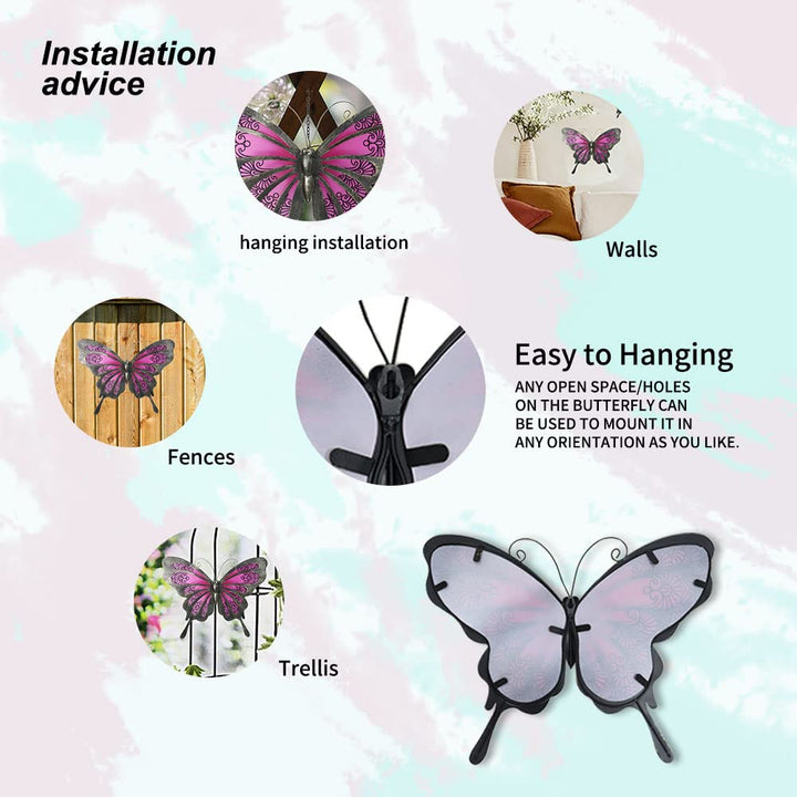 LIFFY Metal Butterfly Wall Art - 12 Glass Outdoor Wall 