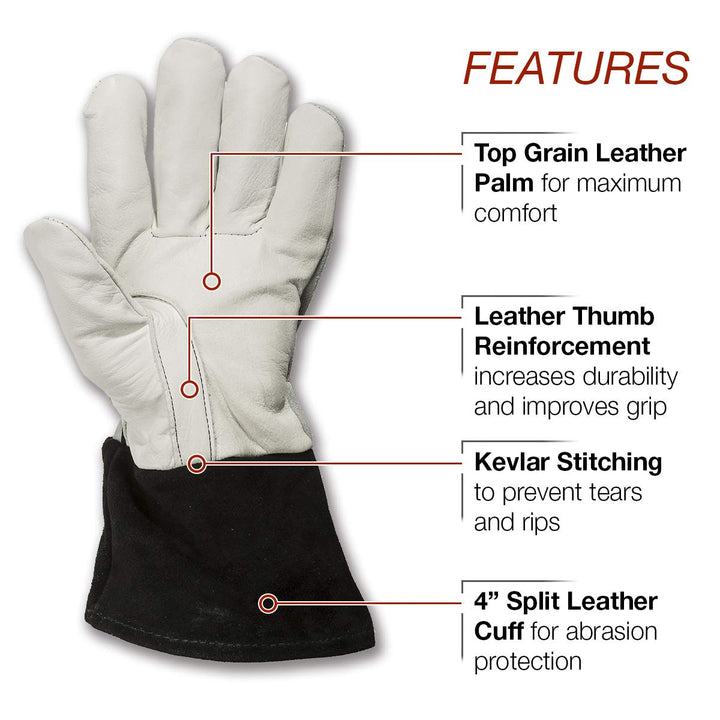 DynaMIG Traditional MIG Welding Gloves | Top Grain Leather | Medium | K3805-M, White