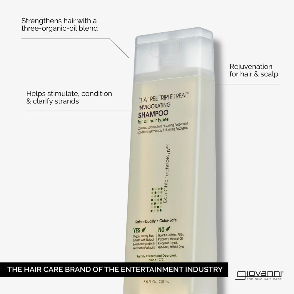 Tea Tree Triple Treat Invigorating Shampoo - Cooling Peppermint, Eucalyptus & Rosemary, Helps Strengthen & Rejuvenate Hair & Scalp, Salon Quality, Paraben Free, Tea Tree Shampoo - 8.5 oz
