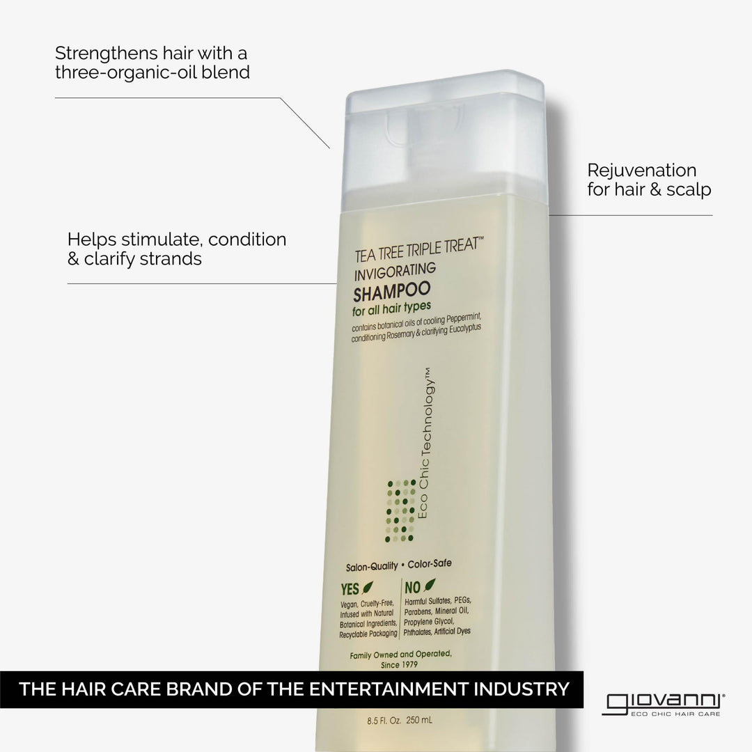 Tea Tree Triple Treat Invigorating Shampoo - Cooling Peppermint, Eucalyptus &amp; Rosemary, Helps Strengthen &amp; Rejuvenate Hair &amp; Scalp, Salon Quality, Paraben Free, Tea Tree Shampoo - 8.5 oz