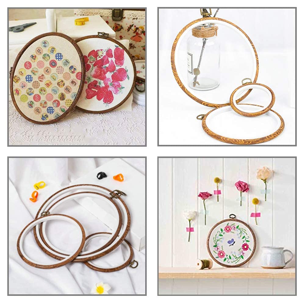 5pcs Embroidery Hoop Set - Decorative Cross Stitch Frames Circle Imitated Wood Resin Display Hoops Ring for Needlework Sewing Projects (5 Different Sizes)