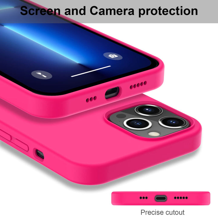 Compatible with iPhone 13 Pro Max Case with Screen Protector,Soft Flexible Silicone Gel Rubber Bumper Cover,Slim Fit Shockproof Protective Phone Case for Women Girls 6.7 Hot Pink
