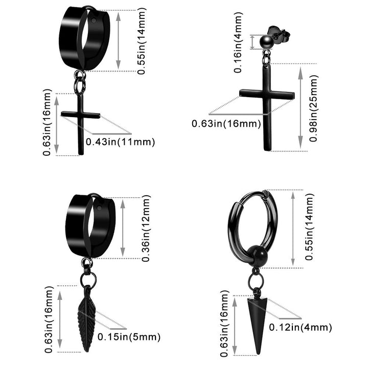 ONESING 12 Pairs Earrings for Men Black Stud Earrings M