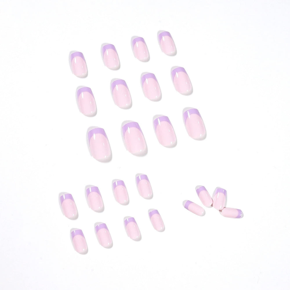 French Square Press on Nails Cute Squoval Glossy False Nails Long Fake Nails Light Fake Fingernails with Glue for Women and Girls(Purple)
