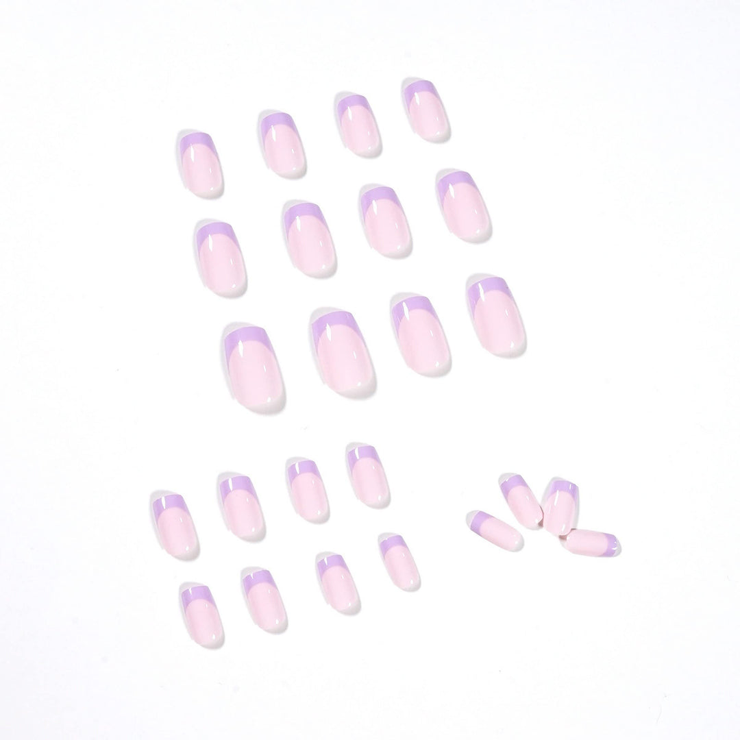 French Square Press on Nails Cute Squoval Glossy False Nails Long Fake Nails Light Fake Fingernails with Glue for Women and Girls(Purple)