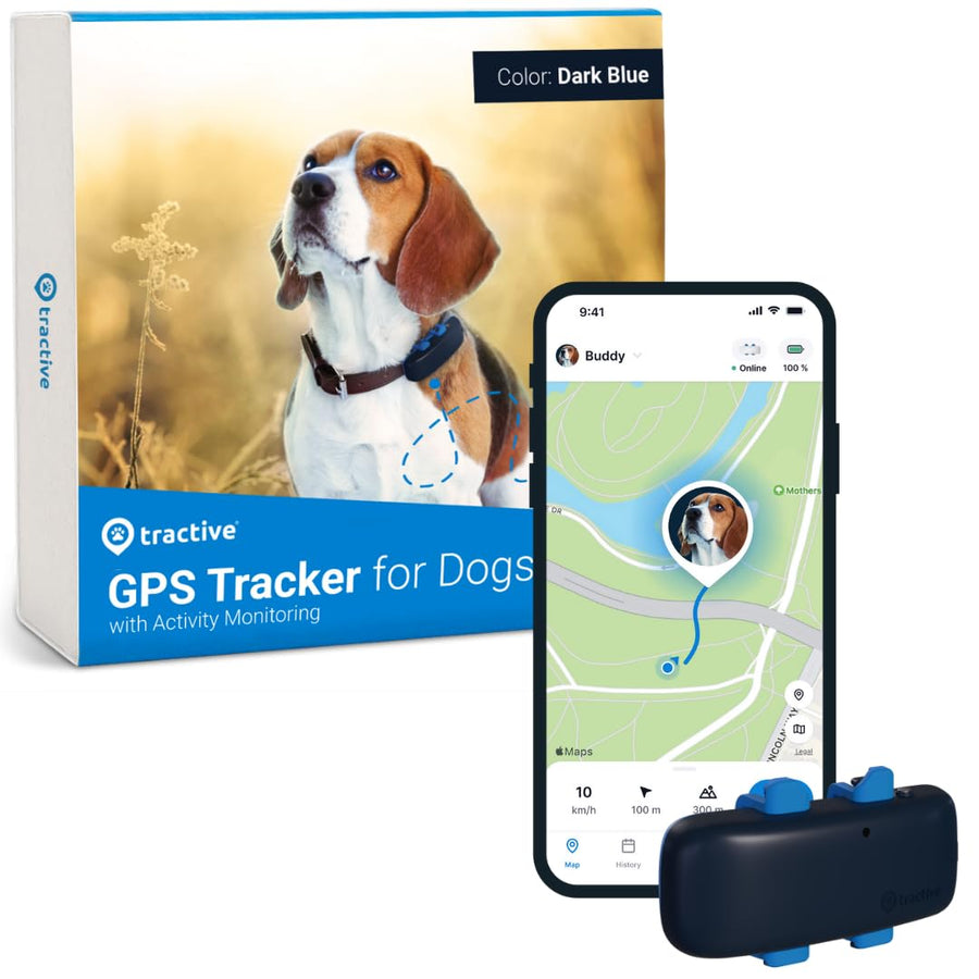 Tractive GPS Dog Tracker | Real-time Pet Location Tracker | Health & Wellness Alerts | Virtual Fence for Dogs | Dog Collar Attachment (Dark Blue)