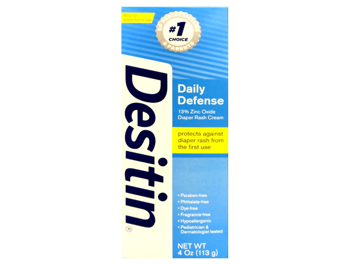 Desitin Daily Defense Baby Cream with Zinc Oxide to Treat, Relieve & Prevent Diaper Rash, Hypoallergenic, Dye, Phthalate & Paraben-Free, 4 Oz