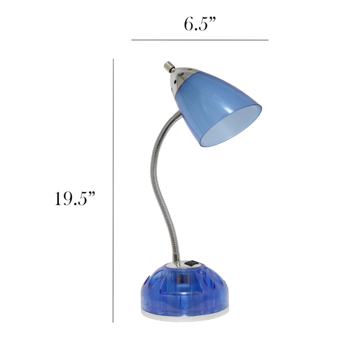 LD1015-CBL Flossy Organizer Desk Lamp with Charging Outlet and Lazy Susan Base, Clear Blue