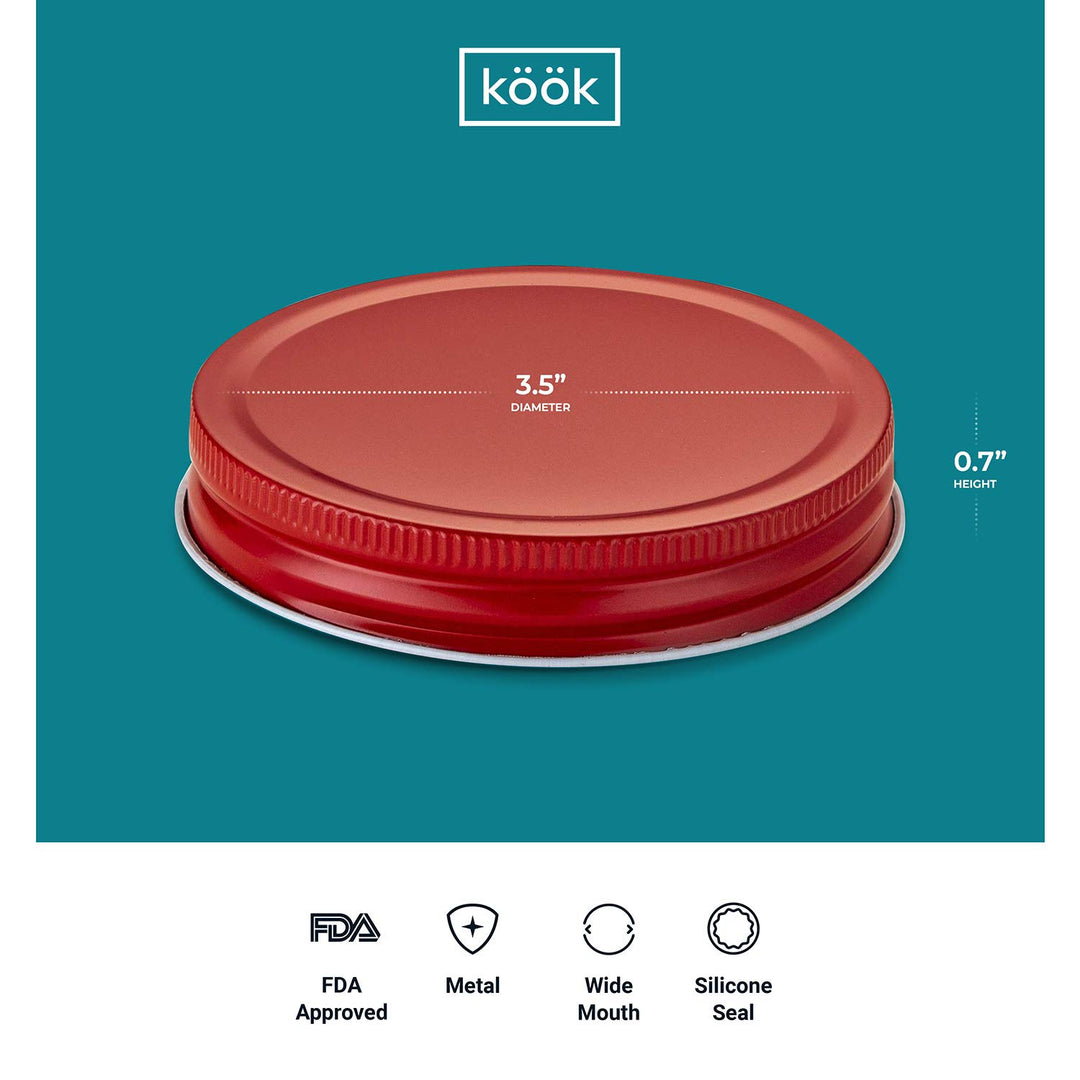 Kook Mason Jar Lids, Wide Mouth, for Wide Mouth Mason Jars, Leak Free, Airtight Silicone Seal, Made in USA, Set of 12, White